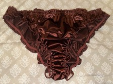 Vtg Styl Brown Glossy Soft 2nd Skin Satin Crinkle Edge Bikini Panties XL NEW