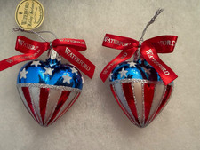 Waterford Holiday Heirlooms Ornament Lot of 2 - "Stars  Stripes" Heart