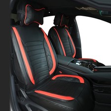 Leather Car Seat Covers for Cars SUV Pick-up Truck Universal Full Set Black Red