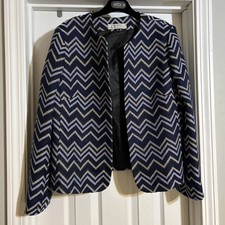 Tahari Arthur S. Levine Womens Blazer 12 All Seasons Blue Black Chevron Jacket