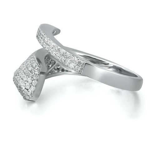 Pave Set Round Cut Diamond Spiral Ring 18K White Gold 0.71Cttw Size 6.5 - Picture 3 of 5