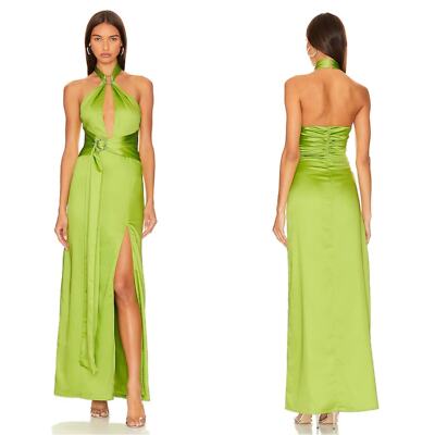 Khanums Kenisei Crystal Embellished Halter Green Limeade Maxi Gown Size Medium