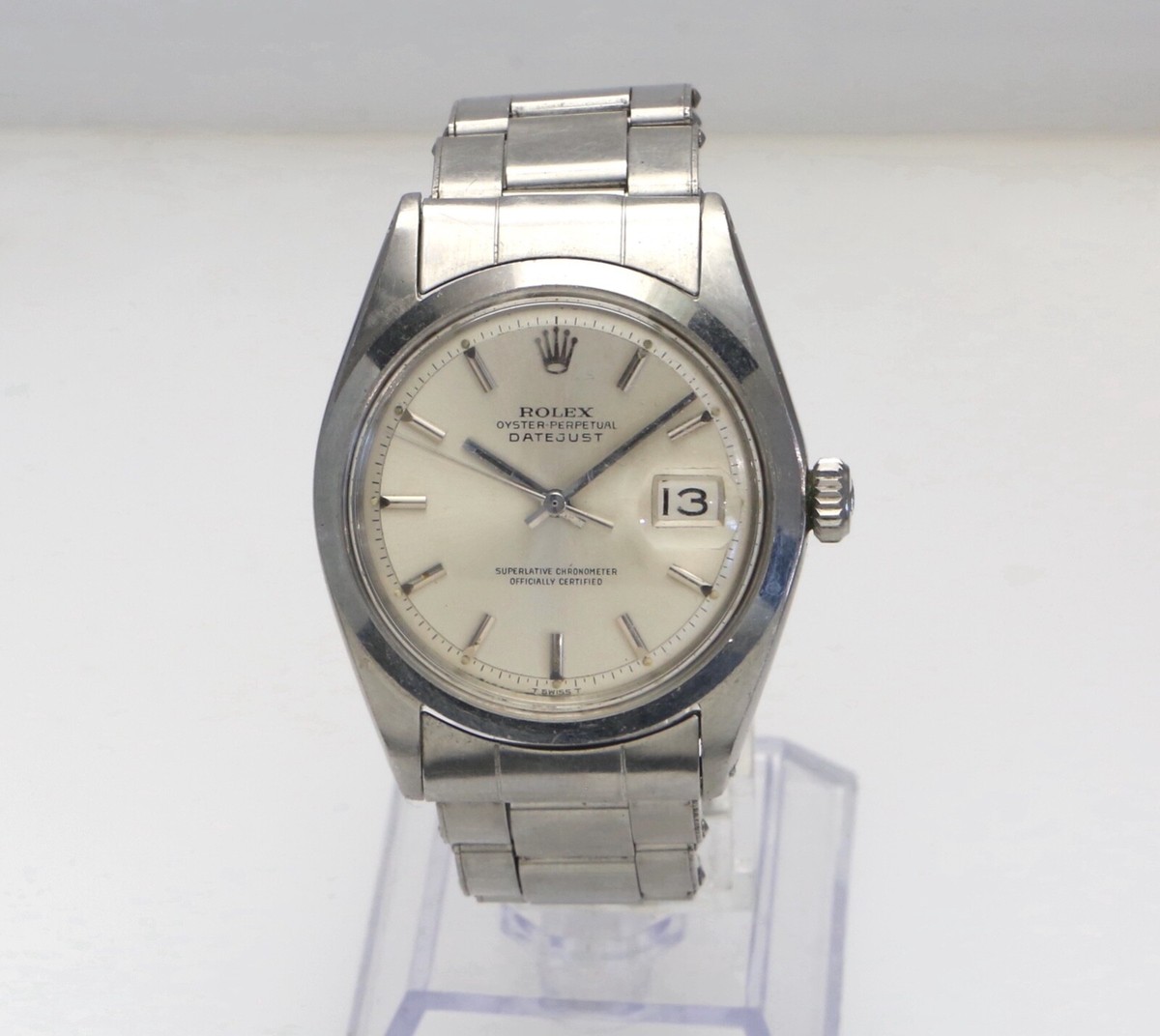 Vintage 1969 ROLEX Datejust 1600 36mm Riveted Oyster Silver Mens