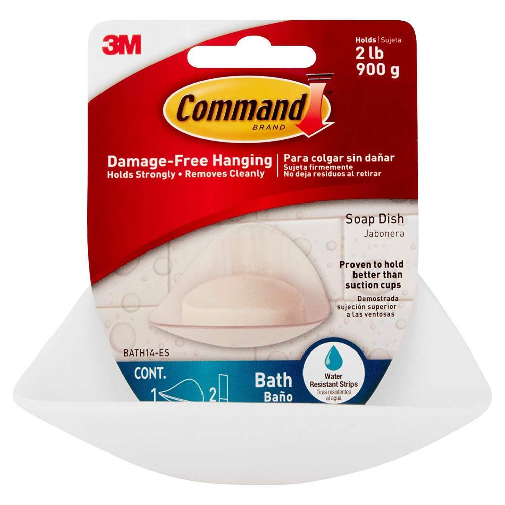 Command Bath Soap Dish Adhesive Damage Free Hanging Plastic 3M BATH14, Frosted
