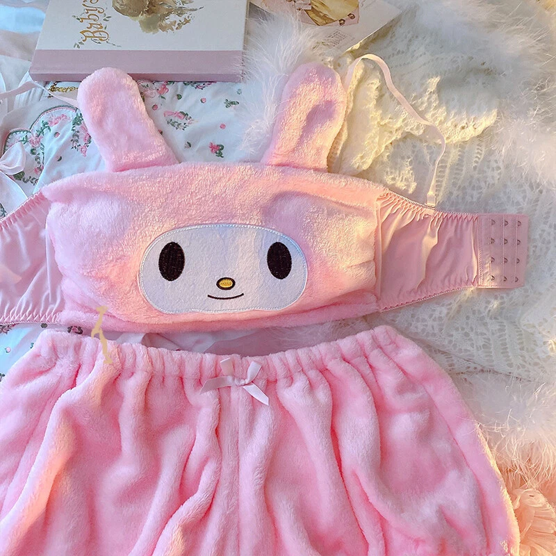 Conjunto de sujetador con volantes de felpa lindo ropa interior kawaii lolita para mujer japonesa bragas tubo a Foto 3 de 4