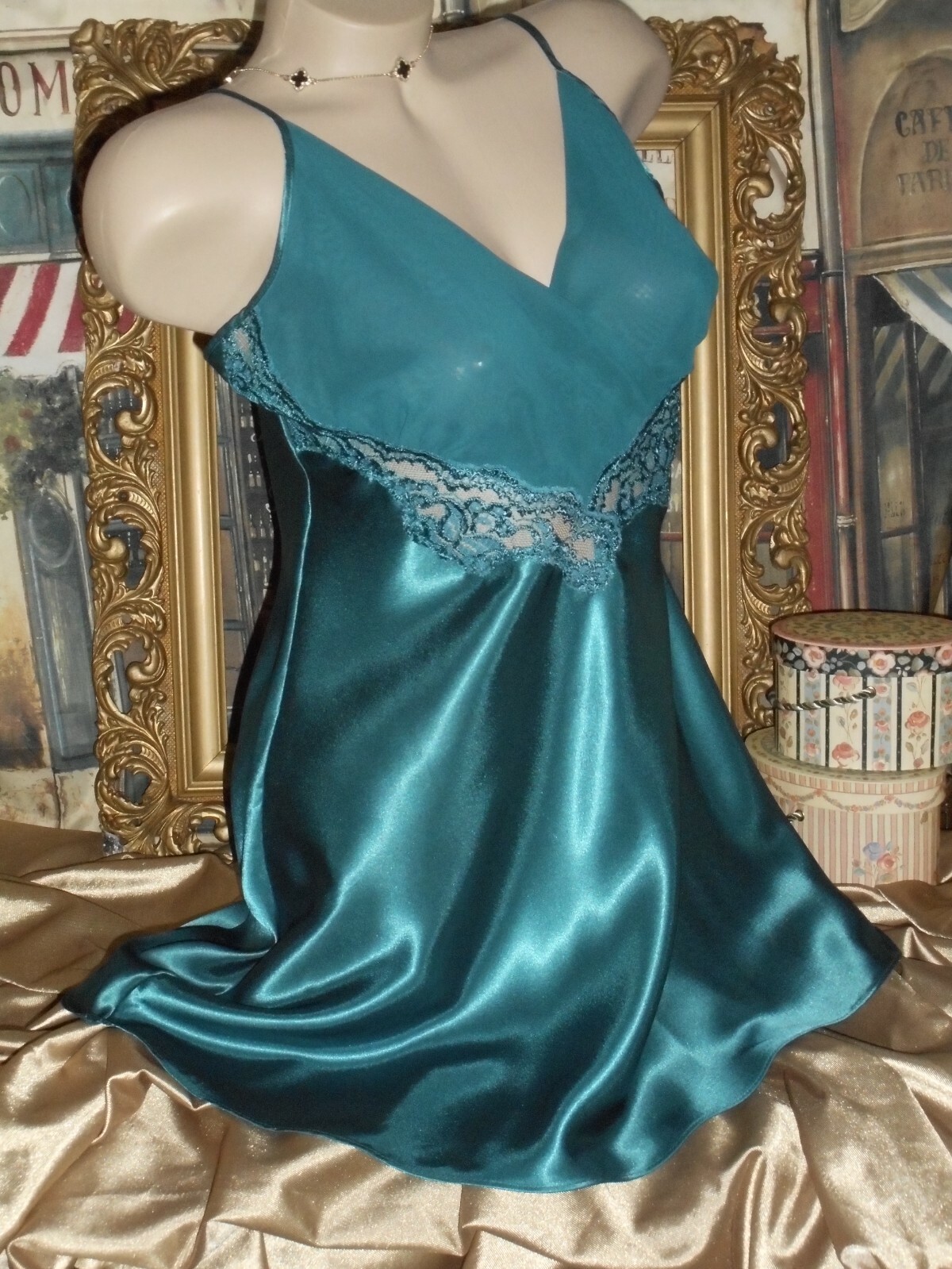 Victoria's Secret Glossy Satin Nightgown Peacock Teal… Gem