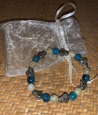 Pulsera de cuentas de fluorita con encanto Budda! Pulsera elástica 7" 8mm!
