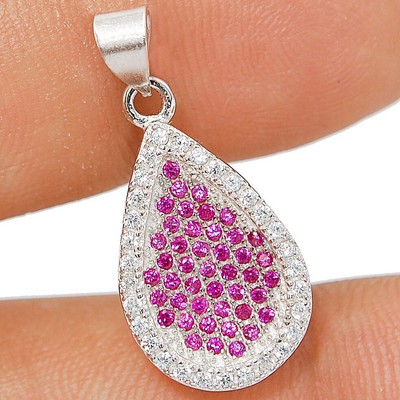 Anhänger 2 kt behandelter Rubin & weißer Topas 925 Sterlingsilber CP1