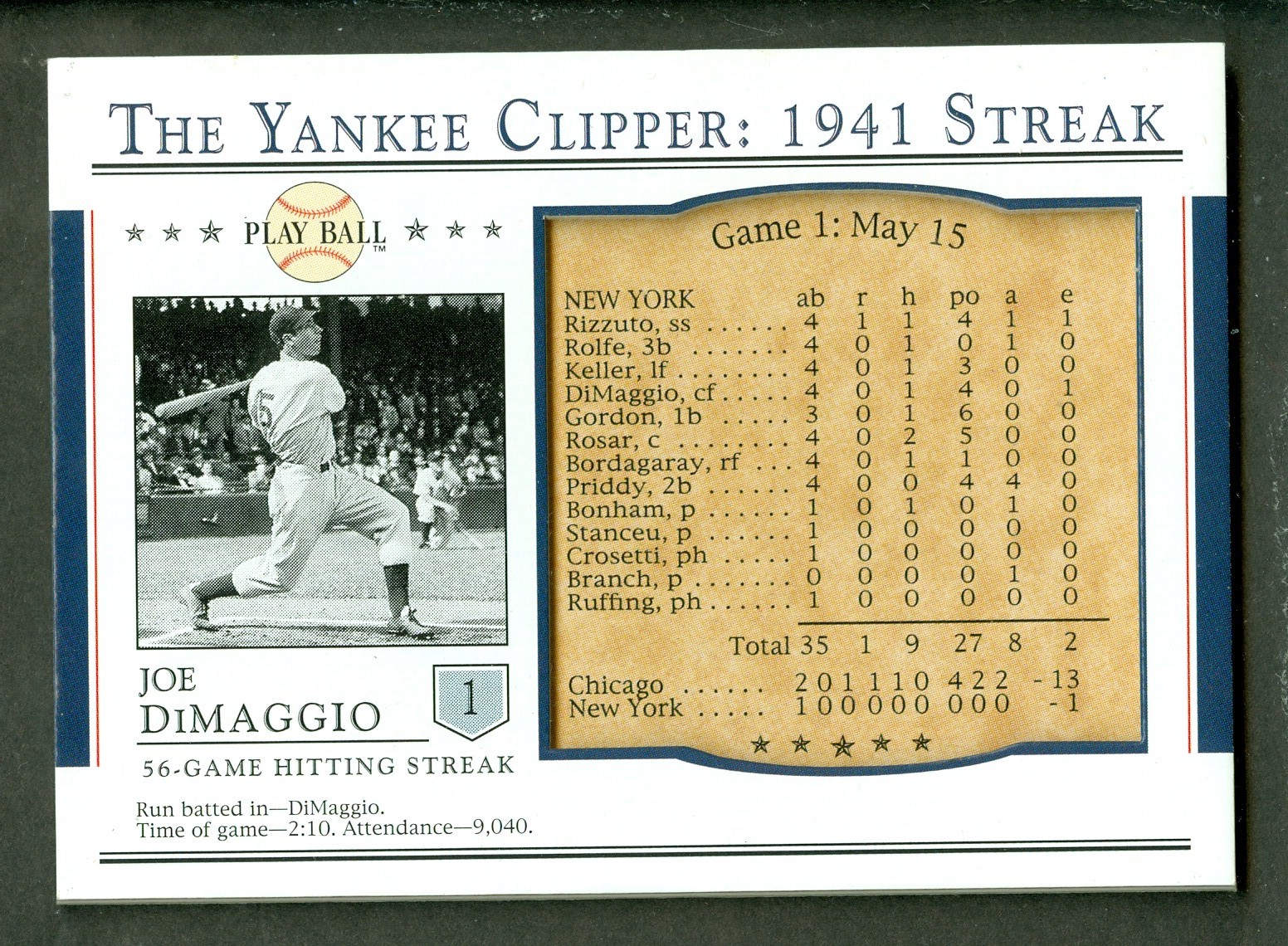 Joe DiMaggio #S1 Baseball Cards 2003 Upper Deck Play Ball Yankee Clipper trading card — raw and PSA graded price guide