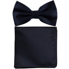 New formal Men's polyester pre-tied bow tie hankie solid navy blue wedding