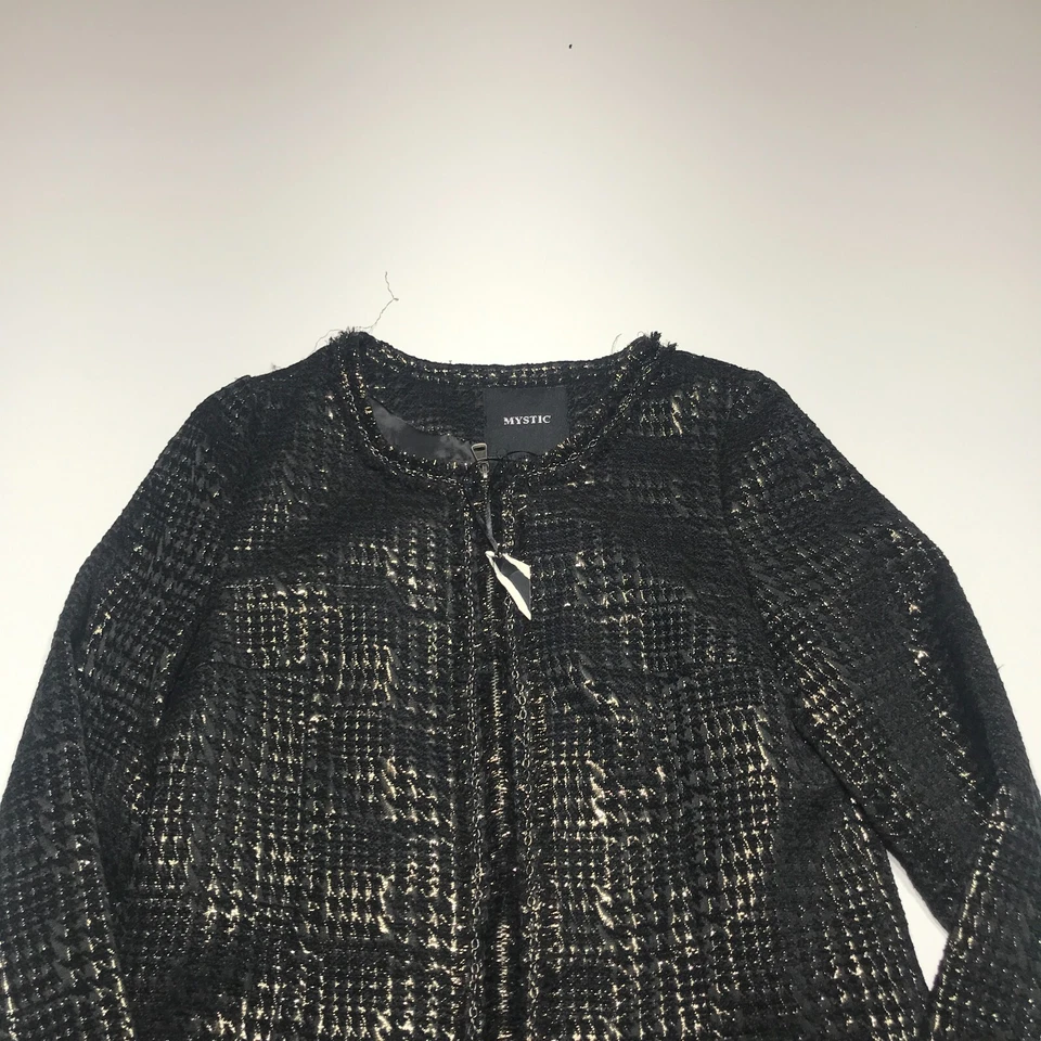 Chaqueta Mystic Mujer Talla 40 Tejida Negra y Dorada Cremallera Frontal Tejida Longitud Media Forrada Foto 3 de 4