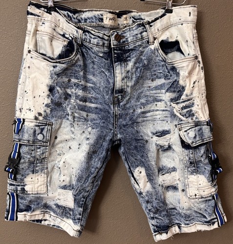 FWRD Speckled Denim & Co Mens Jean Shorts SIZE 38 Blue Denim Stretch Urban