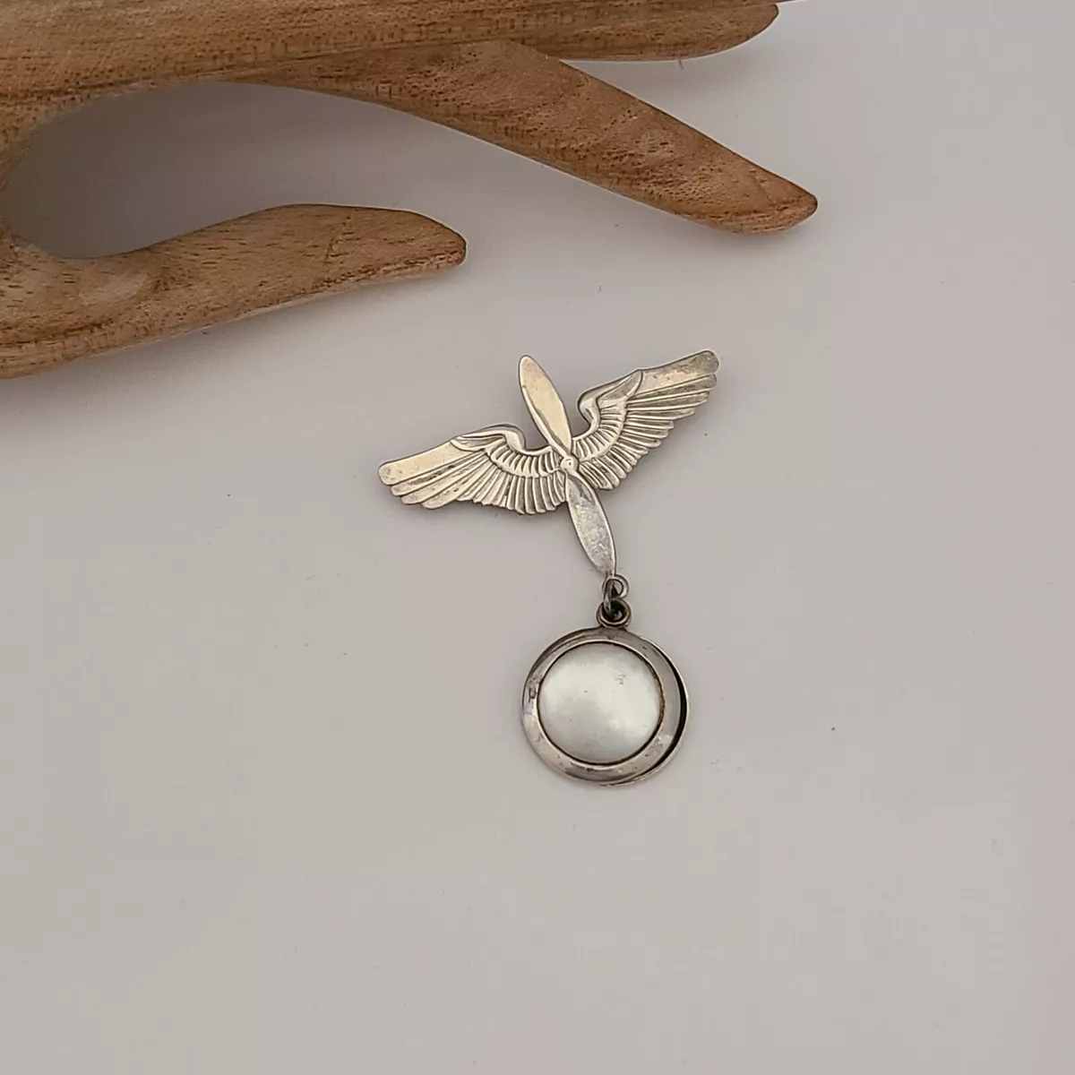 RARE WW2 STERLING SILVER MoP ARMY AIR CORPS PILOT WINGS SWEETHEART BROOCH 925