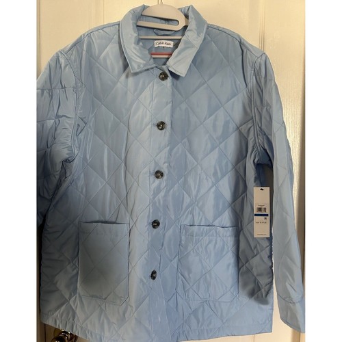Calvin Klein Quilted Barn Coat Jacket Snap Front Pockets Light Blue Womens XL - Picture 5 of 11