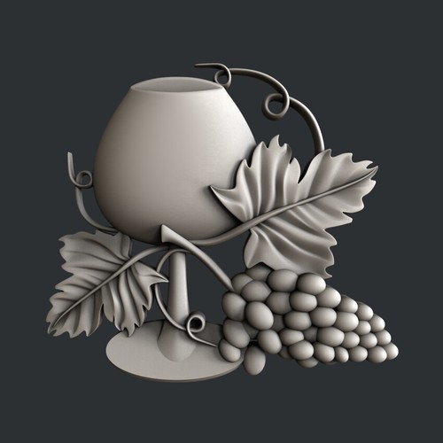 Modelli STL 3D per CNC, Artcam, Aspire, bicchiere di vino in rilievo - Foto 1 di 4