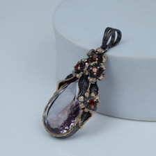 Natural Pear Amethyst 925 Silver Rose Gold Plated Drop Pendant Oxidized Jewelry