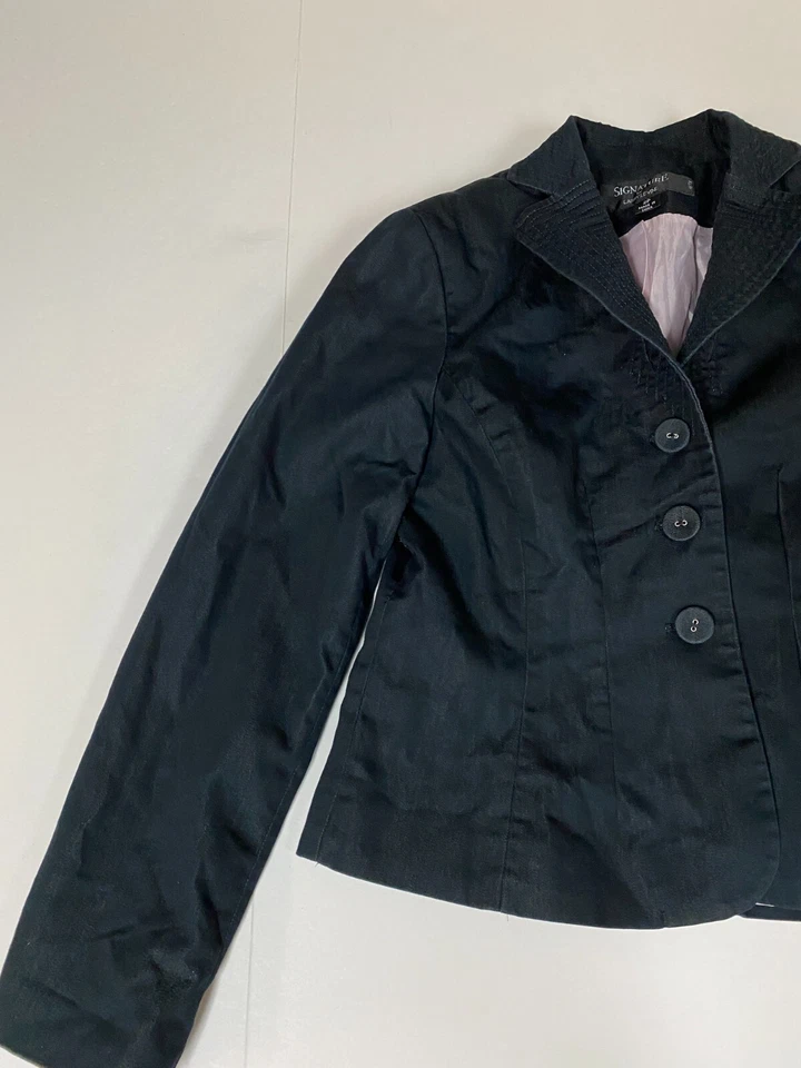 Blazer Signature by Larry Levine para mujer 2 Petites azul tres botones Foto 3 de 4