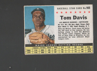 1961 Post Baseball Card #165A Tom Davis-Los Angeles Dodgers Vg Ex Card