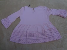 Doe & Rae Women's Pink Peach Blouse Lace Flared Sleeve Sz Small