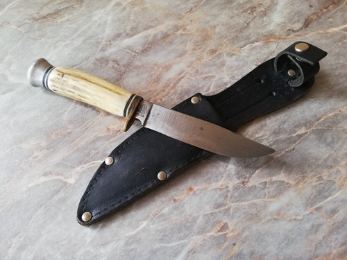 VTG RARE GERMAN OTHELLO SOLINGEN HUNTING KNIFE LEATHER SHEATH STAG HORN HANDLE - Picture 5 of 14