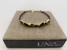 NEW Uno de 50 DIVINE Gold Plated Bracelet Medium Black Gray Crystals