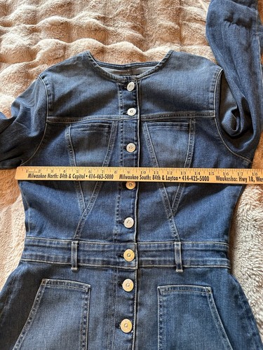 Mini abito tubino donna 3x1 blu denim bottoni davanti manica lunga taglia M 700€ - Foto 7 di 13