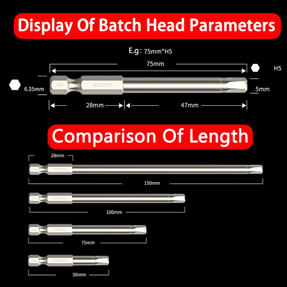 Hexagon Socket Screwdriver Bit Magnetic Electric Batch Head H1.5-H12 50mm-200mm - Image 2 of 4