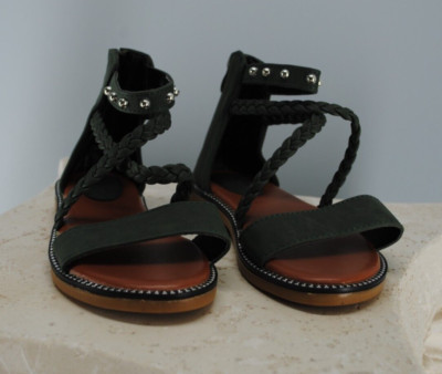 Girls Gladiator Sandals Size 13 Green Studded Ankle Strap Summer Shoes Zip Back