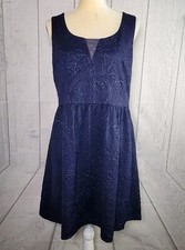 Guess Audrey Navy Blue Embossed Floral Dress Size 14 NWT