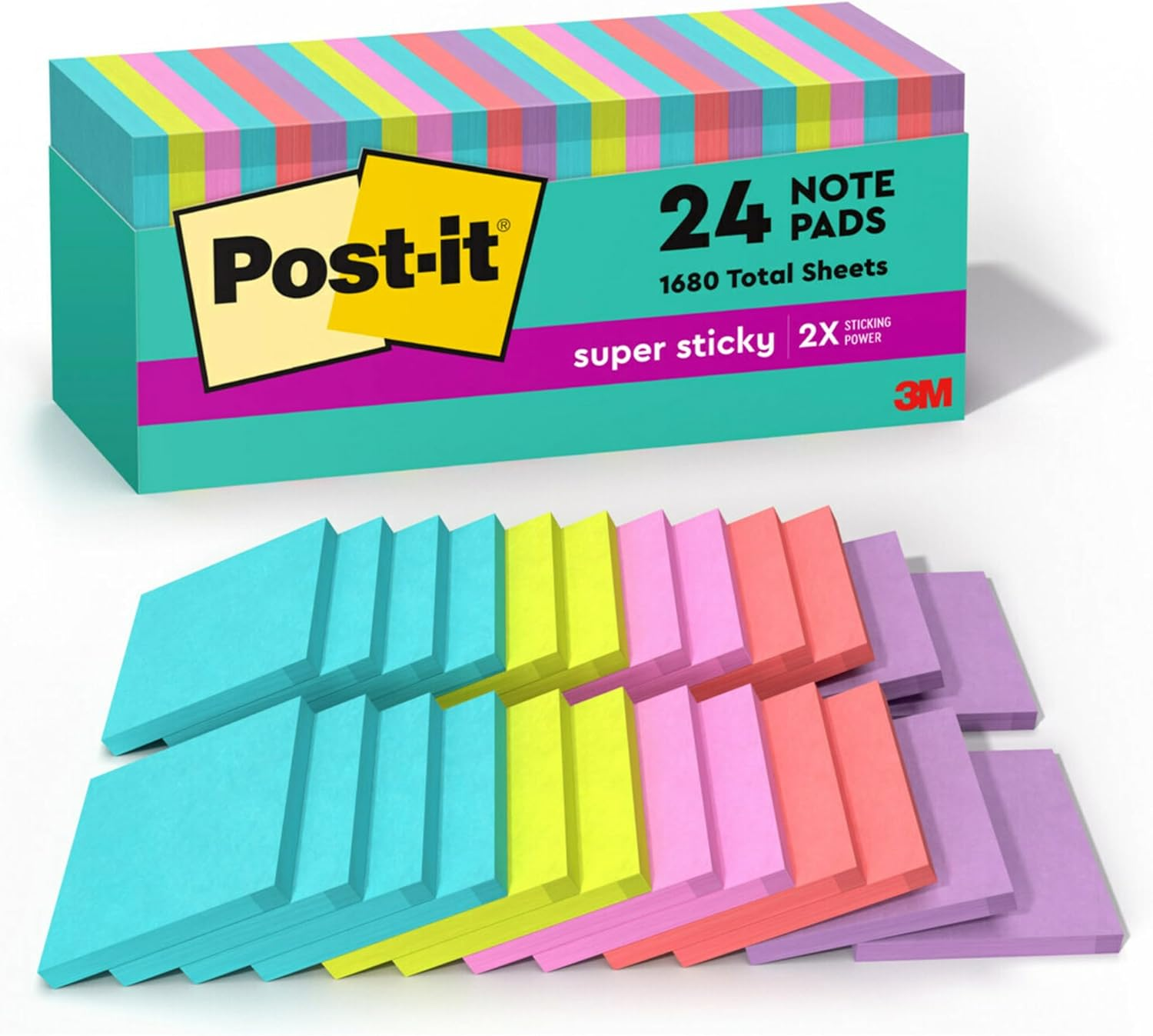 Super Sticky Notes 24 Pads 3x3 Inch School Office Supplies in Bright Colors-image