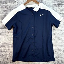 NWT Nike Softball Button Up Navy  White Jersey - Woman's Size Large AV6719-420