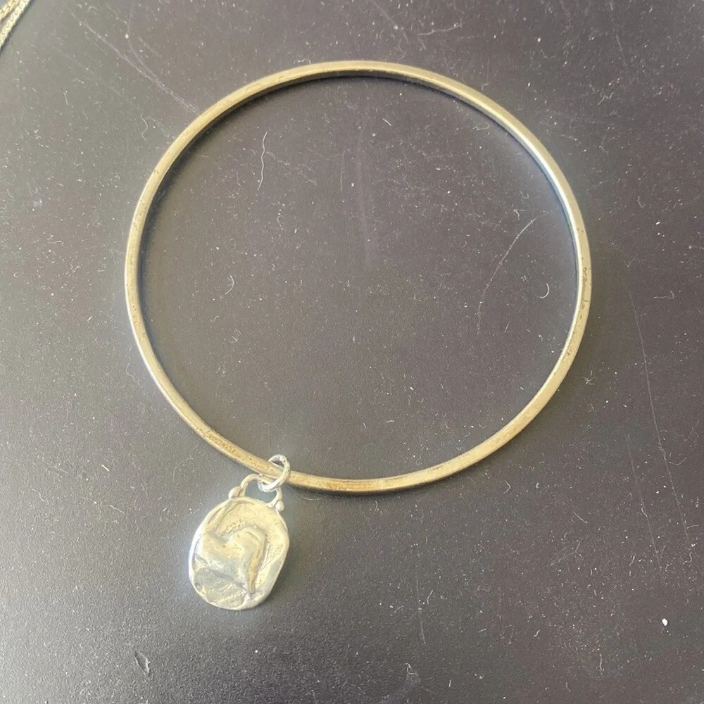 Rustic sterling silver bangle with heart charm - image 7