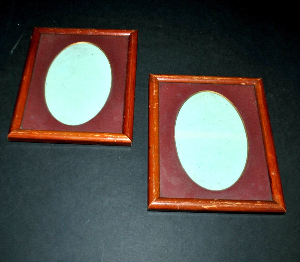 Lot de 2 cadres photos anciens en bois médaillons ovales - Photo 3/4