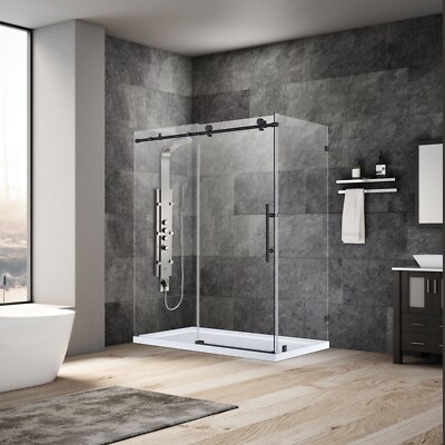 56-60''W x 76''H Shower Enclosure ULTRA-C Matte Black by LessCare