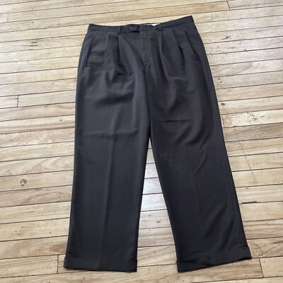 Liz Claiborne Pleated Dress Pants 36x27 Trendy Brown Cuffed Pleat 2 Trousers