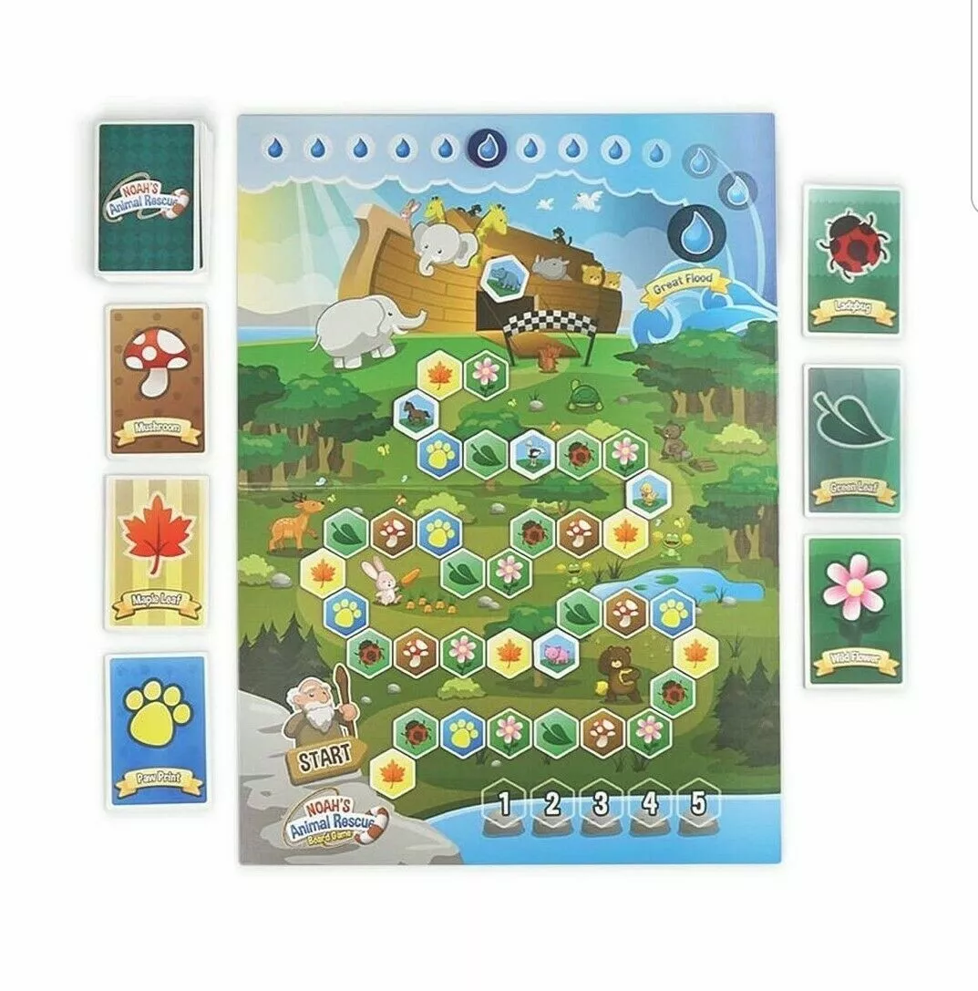 Noah Board Game Rain Animal Tokens Terrain Cards Help Noah Avoid Great  Flood NEW