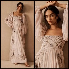 BHLDN Anthropologie Stargazer Valetta Empire Waist Puff Sleeve Backless Gown 10