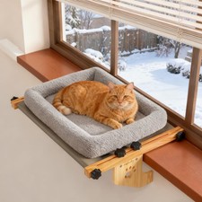 Cat Window Perch - No Drill, Renter-Safe, Adjustable, Sturdy Wood, Washable