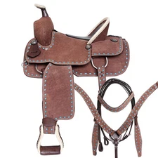 32SS 17 In Western Horse Saddle Genuine Leather Trail Roping Ranch Tack Set