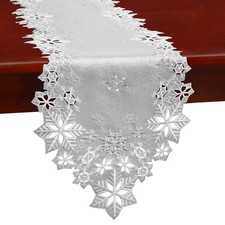 Embroidered Silver Snowflakes Table Runners for Christmas Holiday and Winter ...