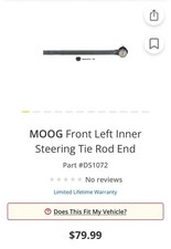 Moog Front Left Inner Steering Tie Rod End Ds1072 Ford F-250 1985-1994