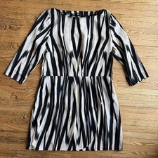 MNG Mango Faux Wrap Shirt Dress Womens Large Black Cream Office Career Modern