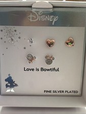 Disney Love Is Bowtiful Fine Silver Plated Minnie Mickey 3 Pair Studs Earrings