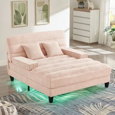  57.1" Sofa Bed Lounge Sofa Chair Chaise Lounge Sofa w Adjustable Backrest, Pink