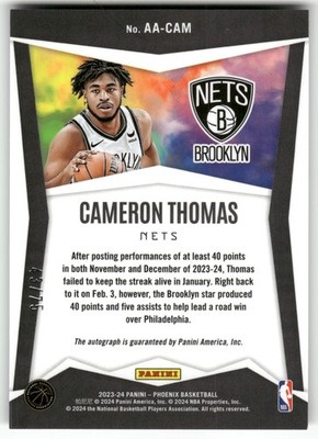 2023-24 Panini Phoenix #AA-CAM Cameron Thomas Ascension Autographs