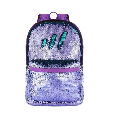 Purple Sequin Backpack for Girls, Glitter Bookbag for School & Travel Use