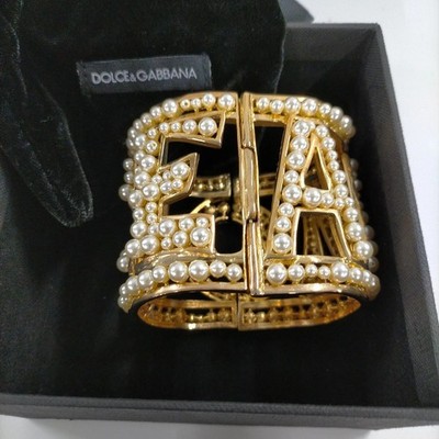 DOLCE & GABBANA AMORE Gold + Faux Pearl Bangle Bracelet