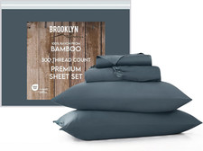 300 Thread Count 100 Rayon from Bamboo Blue 4 Piece Queen Sheet Set
