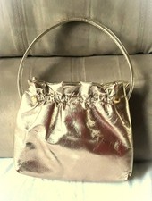 Gold Metallic Vintage '50's Evening Purse Handbag Two Strap Clasp Close Date