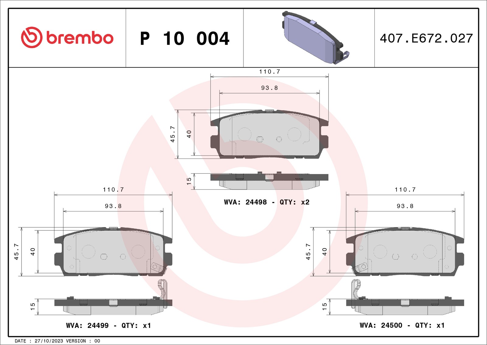 Für BREMBO P 10 004 HAM PADS. REAR OPEL ANTARA 06- TYú - Bild 5